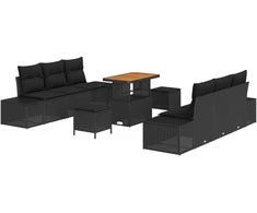 Sodo Sofų Rinkinys su pagalve 9 pcs Juoda Poli ratanas