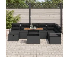 Lauko baldų komplektas Sodo Sofų Rinkinys su pagalve 9 pcs Juoda poliratanas