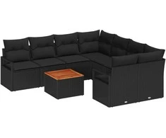 Lauko baldų komplektas Sodo Sofų Rinkinys su saugykla 9 pcs Juoda poliratanas