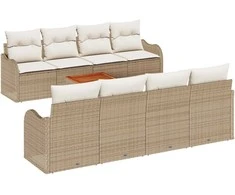 Lauko baldų komplektas Sodo Sofų Rinkinys 9 pcs Bežinė ir kreminė poliratanas