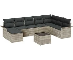Sodo Sofų Rinkinys su pagalve 9 pcs Pilka Poli ratanas