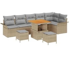 Lauko baldų komplektas Sodo Sofų Rinkinys su pagalve 9 pcs Smėlio poliratanas