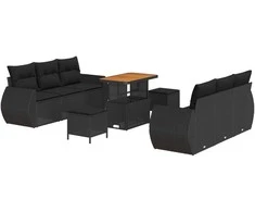 Sodo Sofų Rinkinys su pagalve 9 pcs Juoda poliratanas