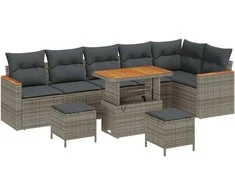 Lauko baldų komplektas Sodo Sofų Rinkinys 9 pcs Pilka poliratanas