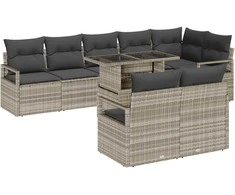 Lauko baldų komplektas Sodo Sofų Rinkinys 9 pcs Šviesiai pilka Poli ratanas