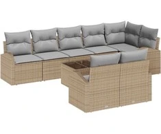 Lauko baldų komplektas Sodo Sofų Rinkinys 9 pcs Bežė ir šviesiai pilka poliratanas
