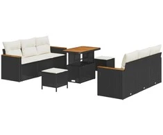 Lauko baldų komplektas Sodo Sofų Rinkinys 9 pcs Juoda poliratanas