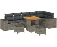 Lauko baldų komplektas Sodo Sofų Rinkinys su pagalve 9 pcs Pilka poliratanas