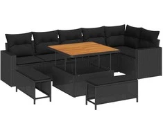 Lauko baldų komplektas Sodo Sofų Rinkinys 9 pcs Juoda poliratanas