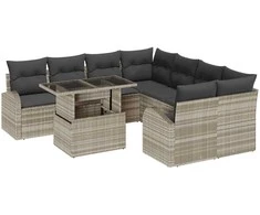 Sodo Sofų Rinkinys su pagalve 9 pcs Šviesiai pilka Poli ratanas