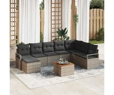 Lauko baldų komplektas Sodo Sofų Rinkinys su pagalve 9 pcs Pilka poliratanas