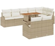 Lauko baldų komplektas Sodo Sofų Rinkinys su saugykla 9 pcs Smėlio Poli ratanas