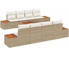 Lauko baldų komplektas Sodo Sofų Rinkinys su saugykla 9 pcs Smėlio Poli ratanas