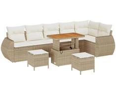 Sodo Sofų Rinkinys 9 pcs Bežinė ir kreminė Poli ratanas