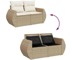 Sodo Sofų Rinkinys su pagalve 9 pcs smėlio ir kreminės spalvos
