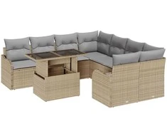 Sodo Sofų Rinkinys su pagalve 9 pcs Smėlio Poliratanas