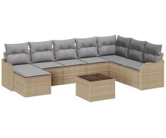 Lauko baldų komplektas Sodo Sofų Rinkinys 9 pcs smėlio ir šviesiai pilkos spalvos