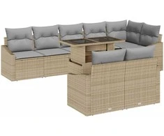 Sodo Sofų Rinkinys 9 pcs Bežinė ir šviesiai pilka poliratanas