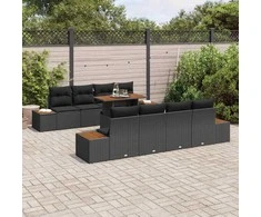 Lauko baldų komplektas Sodo Sofų Rinkinys su saugykla 9 pcs Juoda Poli ratanas