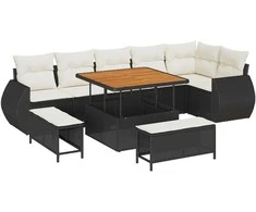 Lauko baldų komplektas Sodo Sofų Rinkinys 9 pcs Juoda poliratanas