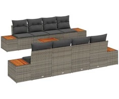 Lauko baldų komplektas Sodo Sofų Rinkinys su pagalve 9 pcs Pilka Poli ratanas