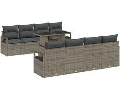 Lauko baldų komplektas Sodo Sofų Rinkinys su pagalve 9 pcs Pilka Poli ratanas