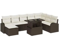 Sodo Sofų Rinkinys su saugykla 9 pcs Ruda Poli ratanas
