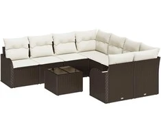 Sodo Sofų Rinkinys su pagalve 9 pcs Ruda ir grietinėlė