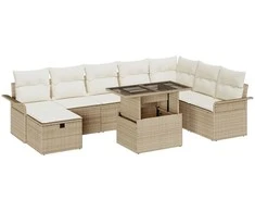 Lauko baldų komplektas Sodo Sofų Rinkinys su pagalve 9 pcs Smėlio Poli ratanas