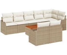 Lauko baldų komplektas Sodo Sofų Rinkinys 9 pcs Bežinė ir kreminė poliratanas