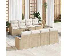 Sodo Sofų Rinkinys su pagalve 9 pcs Bežinė ir kreminė