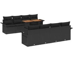 Sodo Sofų Rinkinys su saugykla 9 pcs Juoda Poli ratanas