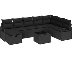 Sofos komplektas su pagalve su saugykla 9 pcs Juoda poliratanas