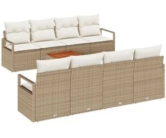 Lauko baldų komplektas Sodo Sofų Rinkinys su pagalve 9 pcs Smėlio poliratanas