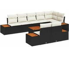 Lauko baldų komplektas Sodo Sofų Rinkinys su pagalve 9 pcs Juoda Poli ratanas
