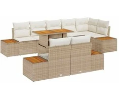 Lauko baldų komplektas Sodo Sofų Rinkinys su saugykla 9 pcs Smėlio Poli ratanas