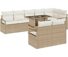 Lauko baldų komplektas Sodo Sofų Rinkinys su saugykla 9 pcs Smėlio Poli ratanas