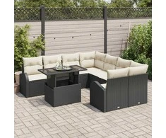 Lauko baldų komplektas Sodo Sofų Rinkinys su saugykla 9 pcs Juoda poliratanas