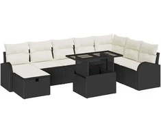 Lauko baldų komplektas Sodo Sofų Rinkinys su pagalve 9 pcs Juoda Poli ratanas