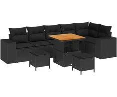 Sodo Sofų Rinkinys su pagalve 9 pcs Juoda poliratanas