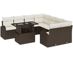 Sodo Sofų Rinkinys su pagalve 9 pcs Ruda Poli ratanas