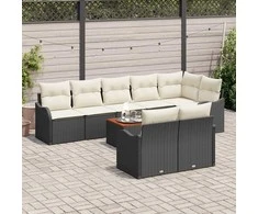 Lauko baldų komplektas Sodo Sofų Rinkinys 9 pcs Juoda ir kreminė poliratanas