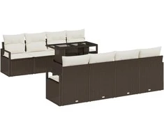 Lauko baldų komplektas Sodo Sofų Rinkinys su pagalve 9 pcs Ruda Poli ratanas