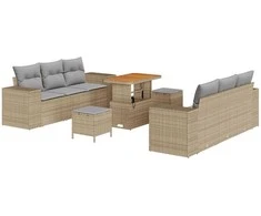 Lauko baldų komplektas Sodo Sofų Rinkinys su saugykla 9 pcs Smėlio Poli ratanas