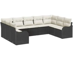 Lauko baldų komplektas Sodo Sofų Rinkinys 9 pcs Juoda poliratanas
