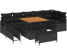 Lauko baldų komplektas Sodo Sofų Rinkinys su pagalve 9 pcs Juoda Poli ratanas