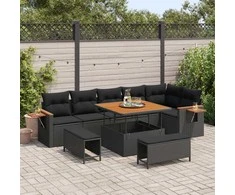 Sodo Sofų Rinkinys su pagalve 9 pcs Juoda