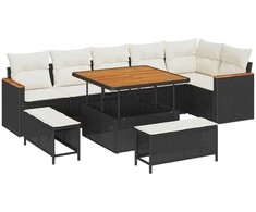 Sodo Sofų Rinkinys su pagalve 9 pcs Juoda Poli ratanas