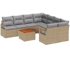 Lauko baldų komplektas Sodo Sofų Rinkinys su pagalve 9 pcs Smėlio poliratanas