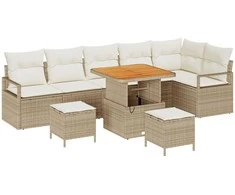 Lauko baldų komplektas Sodo Sofų Rinkinys su pagalve 9 pcs Smėlio Poli ratanas